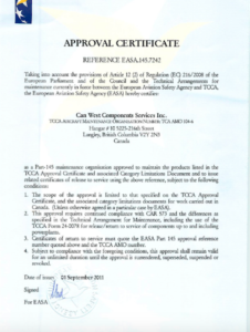 Download CanWest Aerospace EASA Certificate